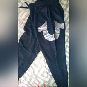 True Religion Men's Size Small Blue-Gray Heather Pants Silver Logo Jogger Pants